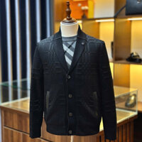 Áo khoác Cardigan len cổ vest Burberry kẻ sọc dập nổi LA