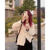 Áo Khoác Cardigan Len Cúc Hoa Cổ Tròn Viền Đen Hàng Quảng Châu M6003