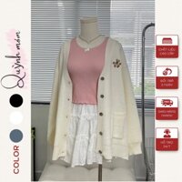 Áo Khoác Cardigan Len Dày Dặn Co Giãn Tốt, Áo Cardigan Form Rộng Với Hình Thêu Gấu Siêu Đẹp
