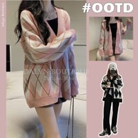 Áo Khoác Cardigan Len Họa Tiết Kim Cương [Hàng Quảng Châu] Áo Khoác Nữ Dày Dặn Phong Cách Hàn Quốc