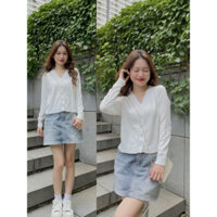 Áo khoác cardigan len nữ dệt kim kiểu cổ tim tay dài tay dễ phối đồ Cadigan038 P0K12