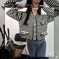 Áo khoác cardigan len sọc ngang cổ điển sang chảnh Hàn Quốc AK021 Xưởng Của Vi