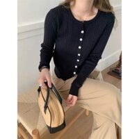 Áo Khoác Cardigan Len Vặn Thừng Khuy Nhỏ Dài Tay Cho Nữ