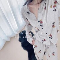 Áo khoác cardigan Mickey, bộ đồ ngủ tay dài 2943, quần dài mềm mại, đồ mặc trong nhà hoạt hình [Bộ đồ in mới cho phụ nữ mùa xuân thu, phong cách Hàn Quốc] Bộ sưu tập thoải mái HAAT