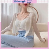 Áo khoác cardigan mỏng , áo khoác len dài tay dáng ngắn 1 cúc QCCC màu trắng màu kem đi biển phong cách hàn quốc ulzzang