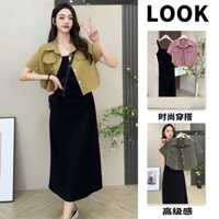 Áo khoác cardigan mỏng mùa hè với áo sơ mi, áo khoác ngắn, áo khoác denim, bộ hai mảnh cho phụ nữ, đầm với chân váy dây 83CQ