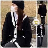 Áo KHOÁC CARDIGAN Nam Nữ Logo PYS Màu Đen Viền Áo Trắng Form Rộng (logo PYS)