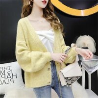 Áo khoác cardigan nữ, áo khoác len họa tiết trơn, phong cách Hàn Quốc nhẹ nhàng AK11 - VÀNG