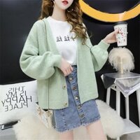 Áo khoác cardigan nữ, áo khoác len họa tiết trơn, phong cách Hàn Quốc nhẹ nhàng AK11 - Xanh