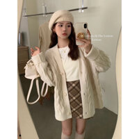 Áo khoác cardigan nữ , áo khoác len vặn thừng phom rộng nhiều màu hàng QCCC chất len dầy dặn phong cách HQ _RuBy
