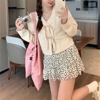 Áo khoác cardigan nữ cột nơ thời trang cổ V croptop mùa thu đông len dệt kim phong cách Hàn Quốc dài tay L172 C2-39