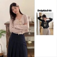 Áo khoác cardigan nữ croptop len dệt kim cổ V dài tay cột nơ thời trang phong cách Hàn Quốc mùa thu đông L172 C2-39