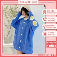 Áo khoác cardigan nữ họa tiết Hoa Hướng Dương, Áo khoác nỉ cardigan thu đông form rộng THE LUXE