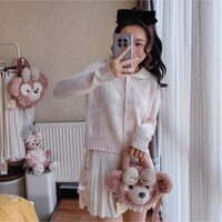 Áo khoác cardigan nữ len mịn họa tiết trái tim dài tay phong cách Hàn Quốc, áo len dáng lửng mỏng nhẹ cổ bẻ A0016