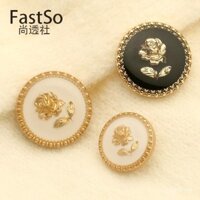 Áo khoác cardigan nữ màu đen tròn có nút hoa vintage, áo khoác trench coat, nút thời trang kim loại