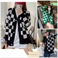 Áo Khoác Cardigan Ô Bánh biscuits Đen Xanh Form Rộng Nam Nữ Cúc Cài Chất Nỉ