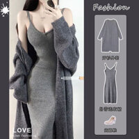 Áo khoác cardigan ôm sát, bộ dây đeo, giảm cân, dài vừa, áo len sexy nữ mới 2025