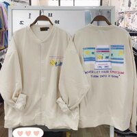 Áo Khoác Cardigan Thun PE THIFU FASHION Chống Nắng In Hoạt Hình Mặt Cười Nón 2 Lớp Cho Nam Nữ Dưới 70 Kg - KEM VÀNG,FREESIZE DƯỚI 70KG