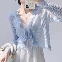 Áo khoác cardigan tiểu thư len mỏng buộc dây viền bèo phong cách Hàn Quốc KL35