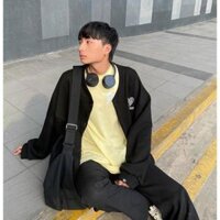 Áo khoác cardigan unisex form rộng nam nữ hình tym chất nỉ ngoại bao đẹp - ĐEN,XL