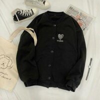 Áo khoác cardigan unisex form rộng nam nữ hình tym chất nỉ ngoại bao đẹp - ĐEN,M