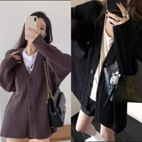 Áo khoác cardigan vải len dệt dày ấm nữ nâu đen form rộng phong cách hàn quốc xinh VANISA CDG08