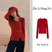 Áo khoác cardigan ZHELIHANGFEI dệt kim tay dài dáng ôm xẻ tà quyến rũ thời trang năm mới