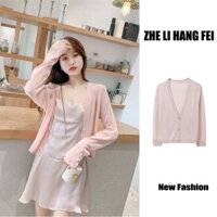Áo khoác cardigan ZHELIHANGFEI dệt kim lụa mỏng chống nắng dáng ngắn thời trang mùa hè có 4 màu cho nữ