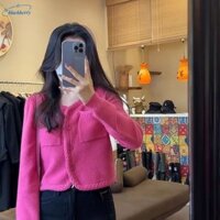 Áo khoác Chanel màu đỏ hoa hồng Áo len ngắn dệt kim dành cho nữ