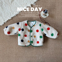 Áo Khoác Cho Bé Thu Đông Nam Nữ Bé Nhiều Màu Sắc Chấm Bi Cừu Len Chăn Áo Sơ Sinh Mùa Đông Ấm Áp Có Đệm Áo Top