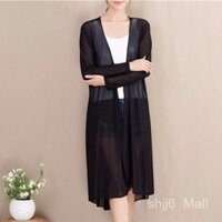 Áo khoác choàng mỏng vải lưới mùa hè cho nữ đi biển Áo Khoác Cardigan dài tay dáng dài vừa Áo choàng chống nắng cỡ lớn cho nữ