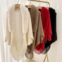 Áo khoác choàng mùa thu mới, đa năng, rộng rãi, thời trang, cổ lông thú, áo cardigan đan phong cách