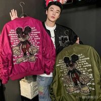 Áo Khoác chống lạnh và giữ ấm cỡ lớn Hàng Châu Âu 2025 mẫu mới mùa xuân rộng rãi dài vừa thêu nặng chữ lớn Áo khoác Mickey cặp đôi áo khoác