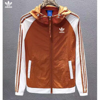 Áo khoác chống nắng ba sọc UPF50 + cổ điển dành cho nam Adidas 100% dành cho cặp đôi Áo gió có mũ trùm đầu bằng Nylon cỡ lớn