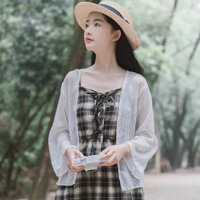 Áo khoác chống nắng cho phụ nữ mùa hè mới, áo khoác chiffon mỏng, áo khoác nhỏ, khăn choàng, áo khoác kẻ caro N2ZX OSH4