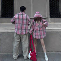 Áo khoác chống nắng nam nữ Flannel Form rộng chất vải dạ cotton kẻ caro dày dặn- DOKYJI