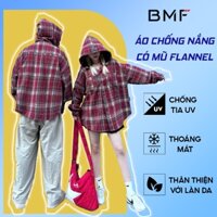 Áo khoác chống nắng nam nữ Flannel form rộng chất vải dạ cotton kẻ caro cao cấp BMF