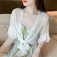 Áo khoác chống nắng nữ mùa hè ngắn voan xù áo khoác Cardigan mỏng