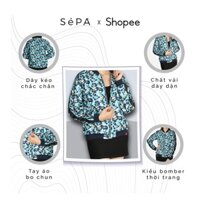 Áo khoác chống nắng nữ, bomber, thể thao, 2 lớp, mùa hè, hoạ tiết, vải dày, thời trang SéPA (DV18031 Mẫu Xanh Bông)