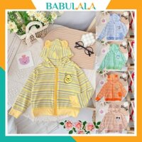 Áo Khoác Chống Nắng Trẻ Em MINKY MOM Chính Hãng Thun Lạnh Sọc Dệt Nón Tai Thú Hình Thêu Bền Đẹp Cho Bé 8-18kg - Babulala