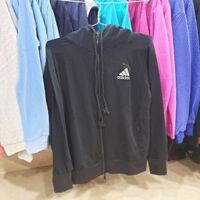 Áo Khoác Chống Nắng Vải Nỉ Có Nón Logo Adidas - Đen