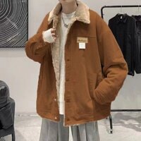 Áo Khoác Cổ Bẻ Dày Dặn Lót Nhung Lông Cừu Cotton Nhung Kẻ Cổ Điển Kiểu Nhật Mùa Đông Cho Nam