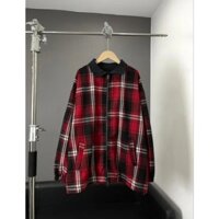 Áo Khoác Cổ Bẻ Sọc Caro Đỏ