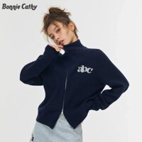 Áo khoác cổ cao có dây kéo ngắn dành cho nữ Áo Cardigan dài tay