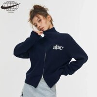 Áo khoác cổ cao có dây kéo ngắn dành cho nữ Áo Cardigan dài tay