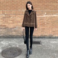 Áo khoác cổ hải quân dành cho nữ Trung dài Phiên bản Hàn Quốc Thu Đông 2024 Phong cách mới Áo len nhỏ Áo khoác len ngắn
