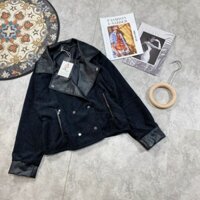 Áo khoác cổ vest phối da
