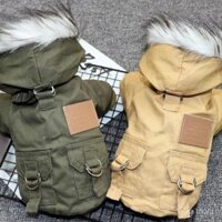 Áo khoác cotton hai lớp cho chó mới mùa thu đông, bộ đồ làm việc, áo khoác đi bộ cho chó nhỏ, áo khoác cotton ấm mùa đông