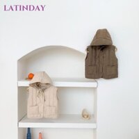 Áo khoác Cotton LATINDAY, có mũ dày áo Vest cho bé, Áo ghi lê trẻ em màu trơn phong cách Hàn Quốc mùa thu đông Unisex cho bé gái bé trai