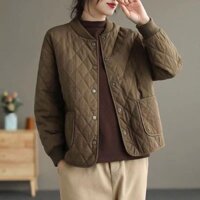 Áo khoác cotton màu trơn ngắn dành cho nữ mùa thu đông lưới kim cương kẹp cotton nhẹ áo khoác cotton nhỏ